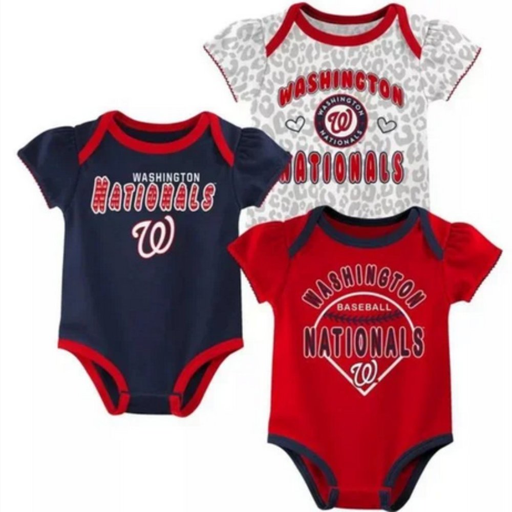MLB Washington Nationals Infant Girls' 3pk Bodysuits - 3-6M